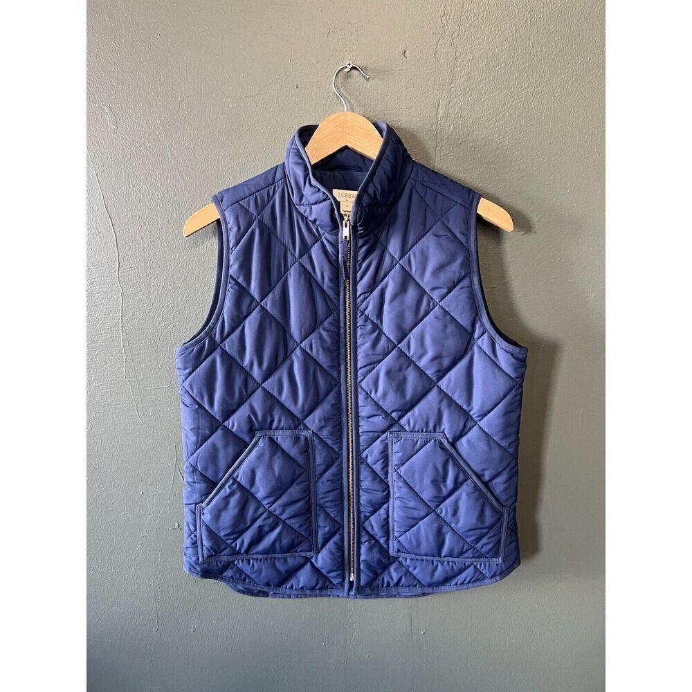 J. Crew Womens Blue Sleeveless Quilted Full Zip Vest Size Medium